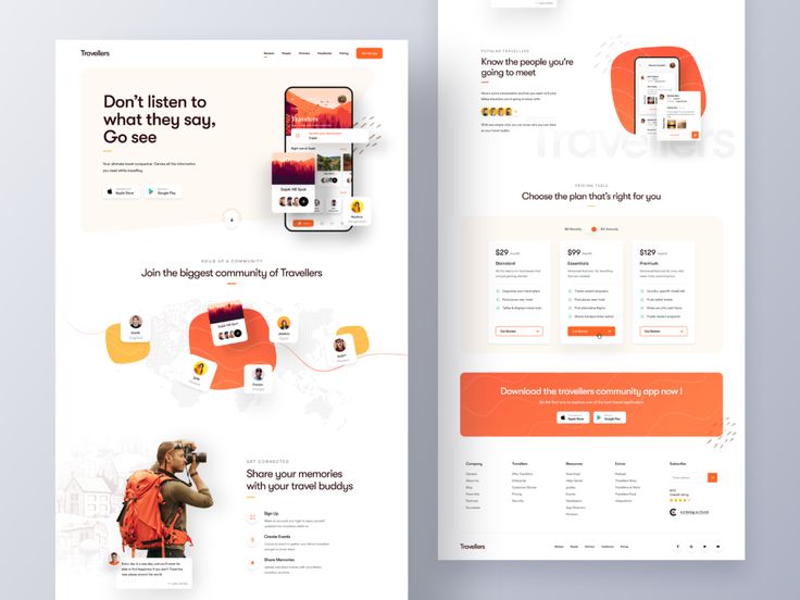 an orange and white landing page for a photographer's shop, with the image of a man taking pictures