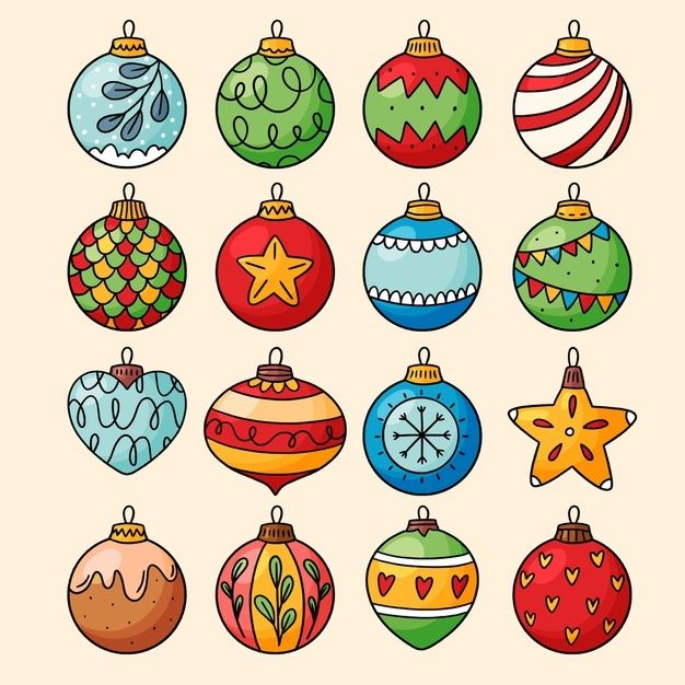 a bunch of christmas ornaments on a white background