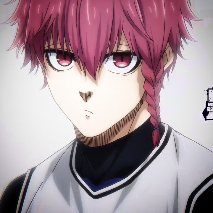 an anime character with pink hair and red eyes wearing a baseball uniform, looking at the camera