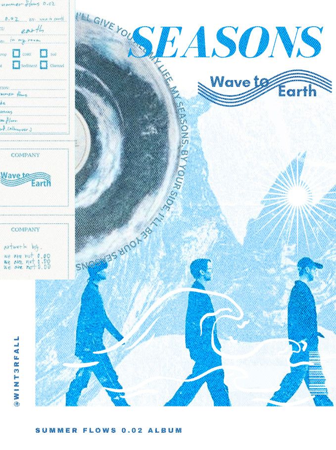 the cover for seasons wave it earth, featuring two men walking in front of mountains