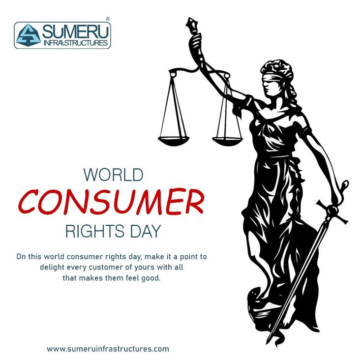 a poster with the words world consumer rights day and an image of a lady justice statue