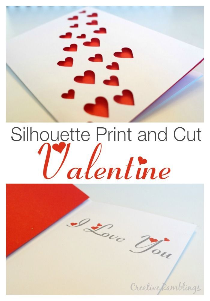 valentine's day card with the words silhouette print and cut in red on it