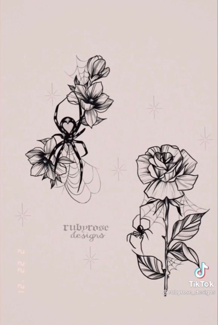 two flowers are drawn in black and white