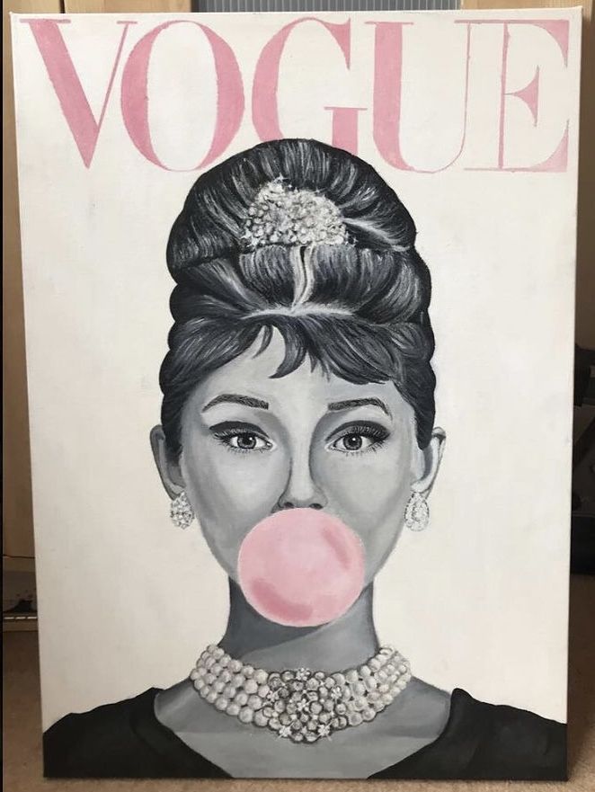 a painting of a woman with a bubble gum in her mouth