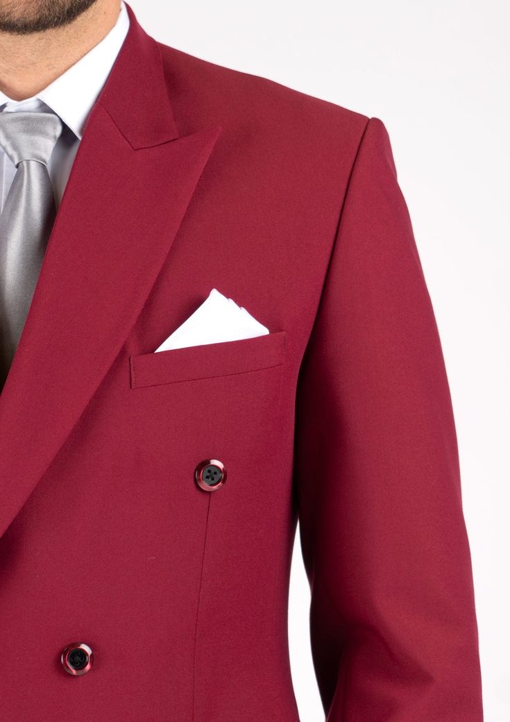 The Rockafeller Claret Red Stretch Suit is the perfect combination of sophistication and comfort. Crafted from premium stretch cotton fabric, this bold custom made suit exudes a modern look that will have you feeling as good as you look. Fitted Cotton Sets With Notch Lapel, Fitted Red Cotton Set, Red Classic Double Breasted Suit For Work, Red Fitted Suit, Fitted Cotton Formal Set, Fitted Cotton Sets For Formal Occasions, Red Fitted Double Breasted Suit For Formal Occasions, Red Fitted Suits In Suiting Fabric, Red Fitted Double Breasted Business Suit