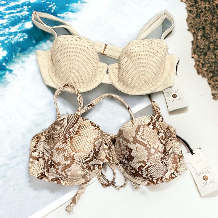 Shade & Shore Bikini Tops. Set Of 2. Size 34b. Brand New With Tags. Msrp: $60.00 Beige Lined Swimwear For Beach Season, Beige Lined Swimwear For Summer, Beige Lined Swimwear, Beige Swimwear With Built-in Bra For Poolside, Beige Poolside Swimwear With Built-in Bra, Beige Swimwear For Sunbathing, Summer Beige Swimwear For Pool, Beige Seamless Swimwear For Beachwear, Beige Summer Swimwear For Pool