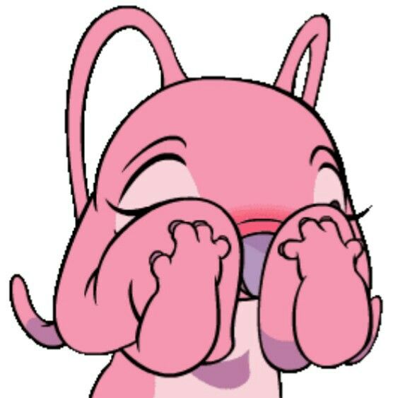 a pink cartoon dog with its eyes closed and hands on his face, looking to the side