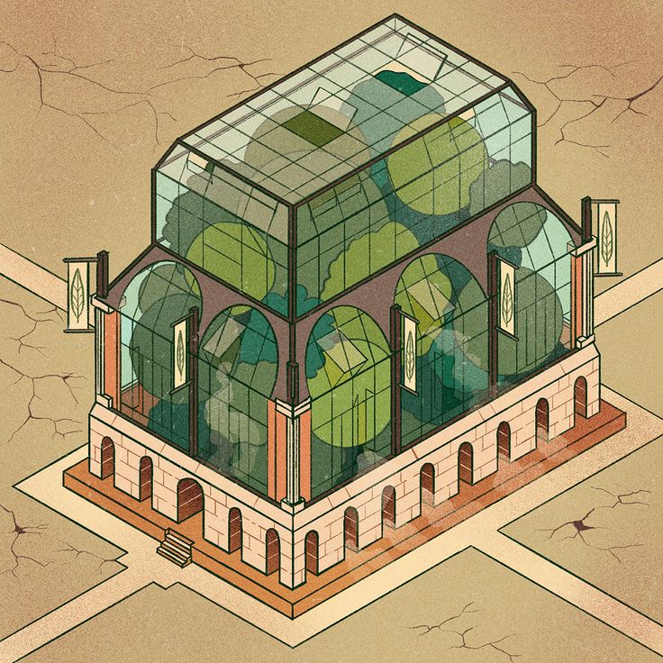 an illustration of a glass building with lots of windows on the top and bottom floor