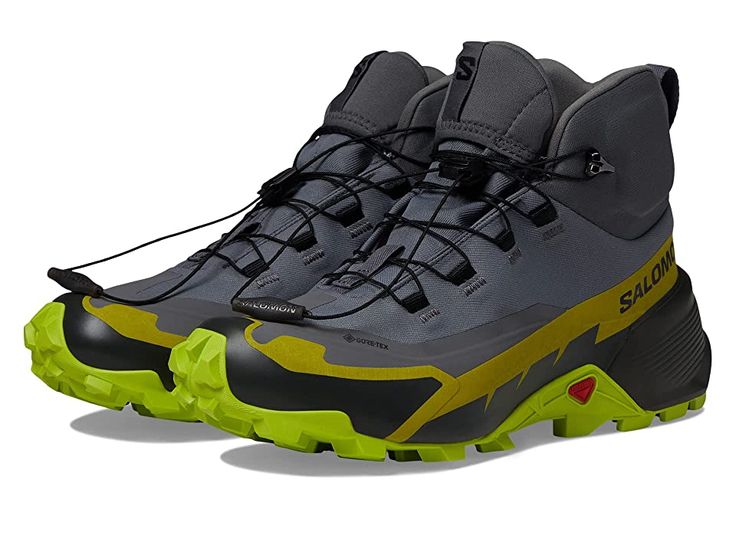 Salomon Cross Hike Mid GTX 2 - Men's Shoes : Quiet Shade/Acid Lime/Golden Lime : Get ready for an adventurous hike wearing Salomon Cross Hike Mid GTX 2 footwear. Textile and synthetic upper. Textile lining. Removable textile insole. GORE-TEX waterproof barrier keeps out the elements while allowing moisture to escape for a drier, more breathable foot environment. Bungee laces. Round toe. Pull-tab on ankle and tongue. Full ClimaSalomon waterproof construction. Thinsulate insulation provides enough Shock Resistant Gore-tex Hiking Boots With Round Toe, Lace-up Waterproof Boots With Shock Absorption For Outdoor, Functional Shock Resistant Boots For Outdoor Activities, Sporty Shock Resistant Waterproof Boots For Outdoor Work, Sporty Waterproof Boots For Outdoor Work, Shock Resistant, Impact Resistant Gore-tex Boots For Sports, Impact-resistant Gore-tex Sports Boots, Impact-resistant Waterproof Boots For Trail Running, Shock Resistant High-top Hiking Boots For Outdoor