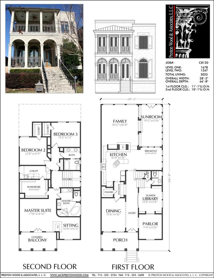 two story house plans with an attached second floor and first floor in the same area