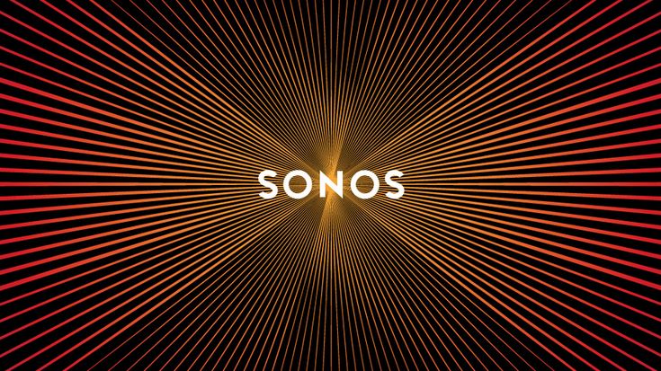 the word sonos is surrounded by red and yellow lines that appear to be moving