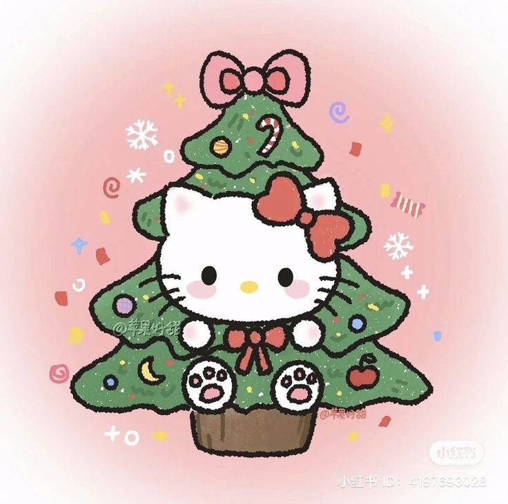 a hello kitty christmas tree on pink background