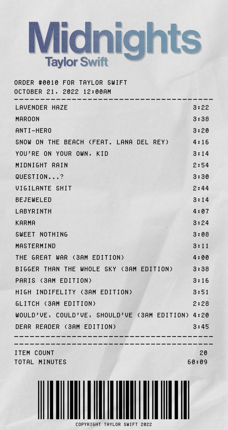 the receipt for midnights taylor swift's concert