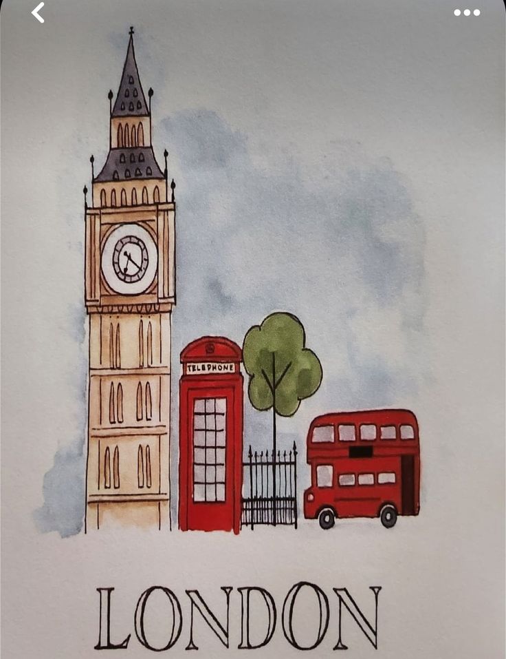 an image of london with big ben and red bus on the street in front of it