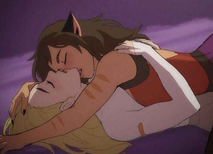 an animated image of a woman hugging another woman's head with her eyes closed