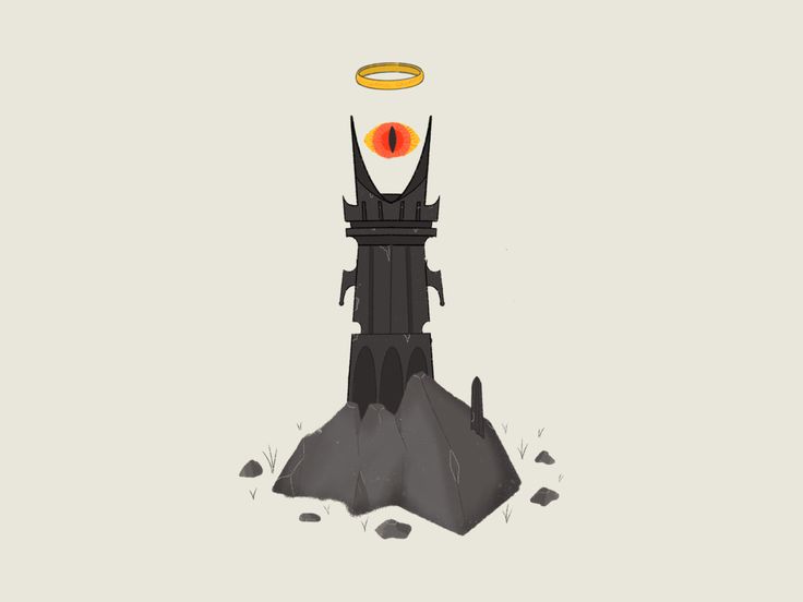 an illustration of a tower on top of a hill with a golden halo above it