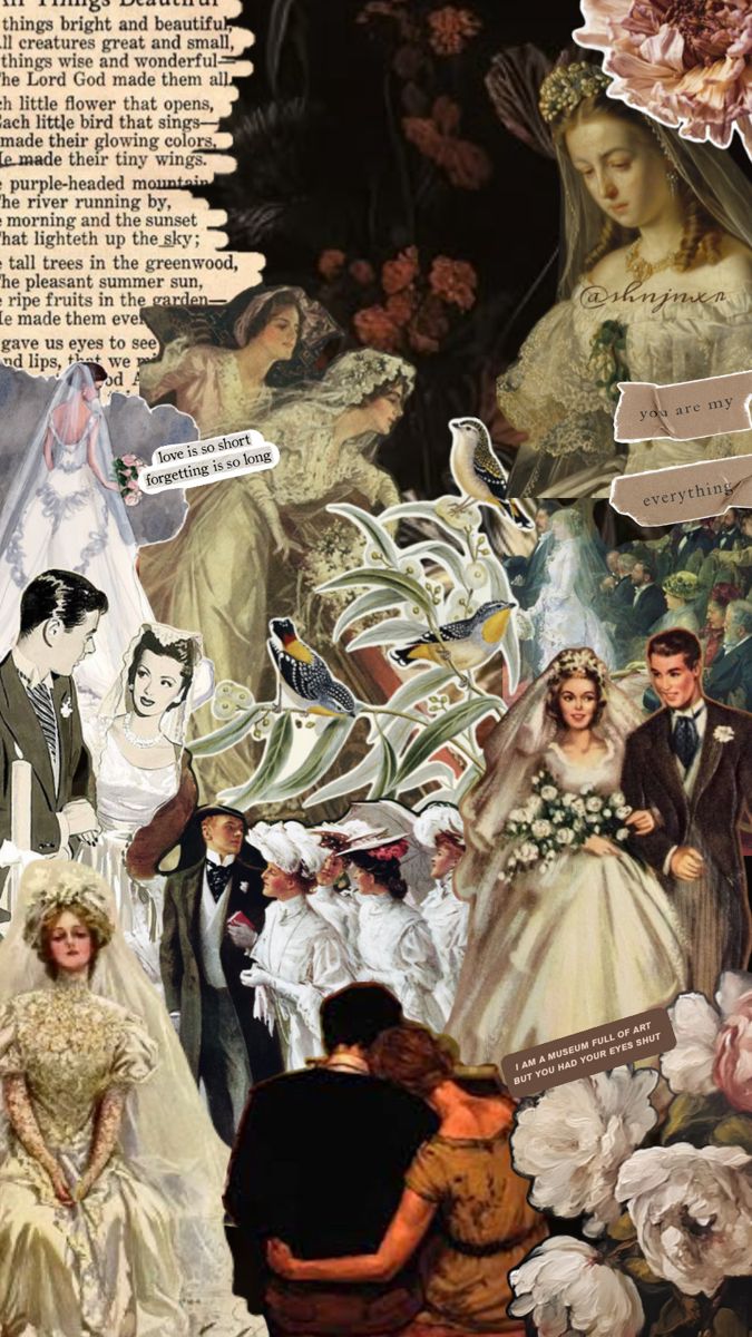 a collage of people dressed in wedding gowns