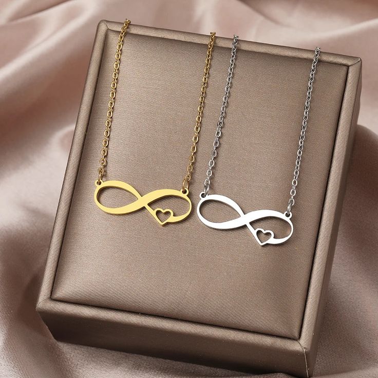 Infinity Heart Necklace - Gold and Silver Elegant Open Heart Stainless Steel Jewelry, Minimalist Infinity Necklace For Anniversary Gift, Infinity Necklace For Anniversary Gift, Minimalist Infinity Necklace For Anniversary, Personalized Infinity Necklace Elegant Style, Elegant Personalized Infinity Necklaces, Elegant Personalized Infinity Necklace, Elegant Heart Necklace With Adjustable Chain For Anniversary, Elegant Stainless Steel Necklaces For Mother's Day