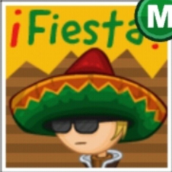 a cartoon character wearing a sombrero with the word fiesta in front of him