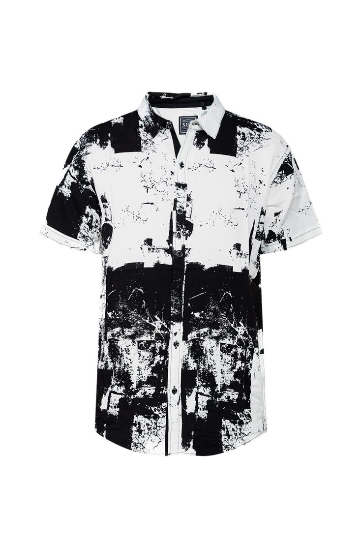 Elevate your style with our Short-Sleeve Button-Up Shirt, featuring a unique black and white print. Enjoy a modern twist on a classic design and stand out with this eye-catching shirt. Made from high-quality materials, this shirt is perfect for any occasion. Upgrade your wardrobe today! 50% Tencel 50% Modal Machine wash cold, Tumble dry low, Wash with like colors, Do not bleach. Imported B4WS704 Size Chart Size S M L XL XXL Chest (inches) 36.5 - 38.5 38.5 - 40.5 40.5 - 42.5 42.5 - 44.5 44.5 - 46 Modern Graphic Print Shirt For Summer, Modern Graphic Print Summer Shirt, Casual Shirt With Unique Spring Print, Trendy Cotton Shirt With All Over Print, Modern Short Sleeve Patterned Shirt, Casual Patterned Shirt For Streetwear, Casual White Shirt With Unique Print, White Casual Tops With Abstract Print, Casual White Tops With Abstract Print