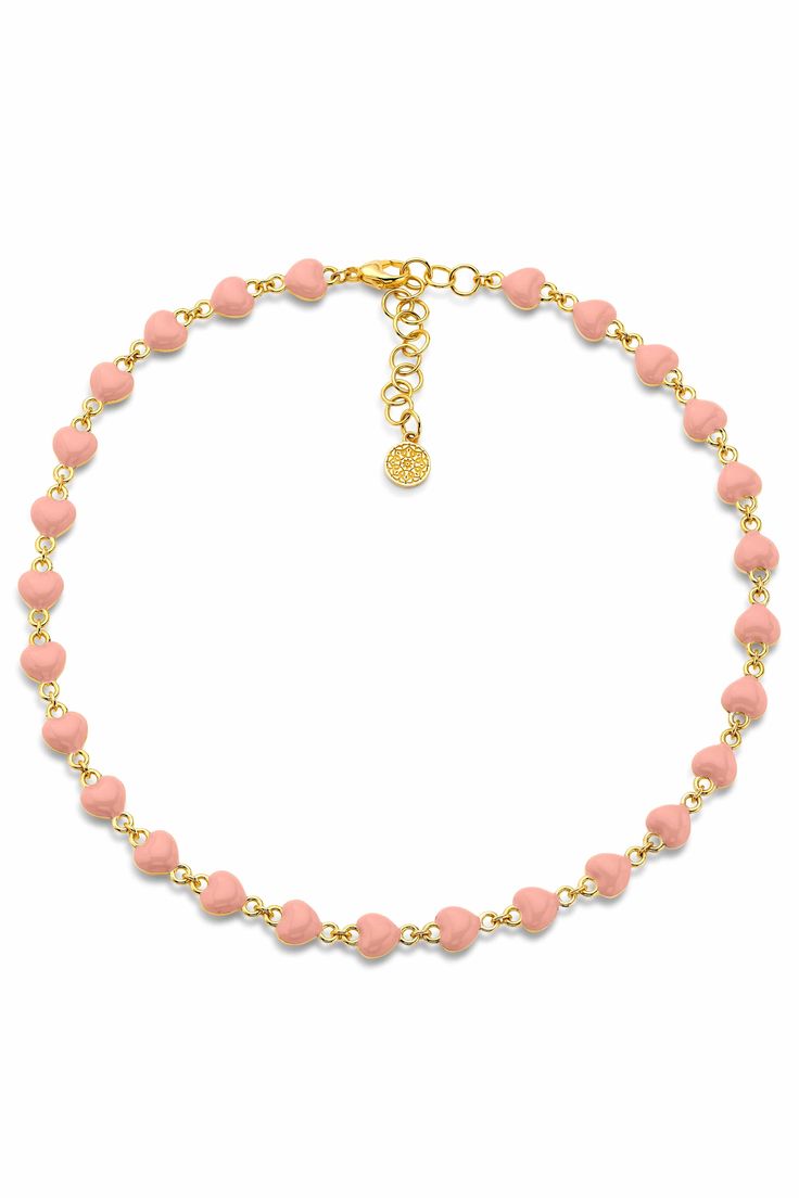 BUDDHA MAMA-Pink Heart Necklace-YELLOW GOLD Luxury Yellow Gold Necklaces With Heart Beads, Luxury Gold Heart Beads Necklace, Luxury Yellow Gold Necklace With Heart Beads, Pink Heart Necklace, Discount Jewelry, Pink Valentines, Marissa Collections, Fine Jewelry Designers, Bubblegum Pink