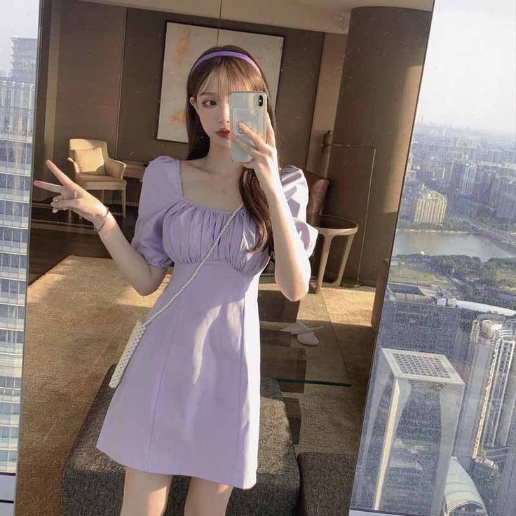 Ladies summer dress-Aria Doejay Korean Dress Party Night, Korean Outfits Dresses, Party Dress Inspiration, Dress Party Night, Garden Party Dress, Purple Outfits, Korean Dress, White Dress Summer, Sweet Dress