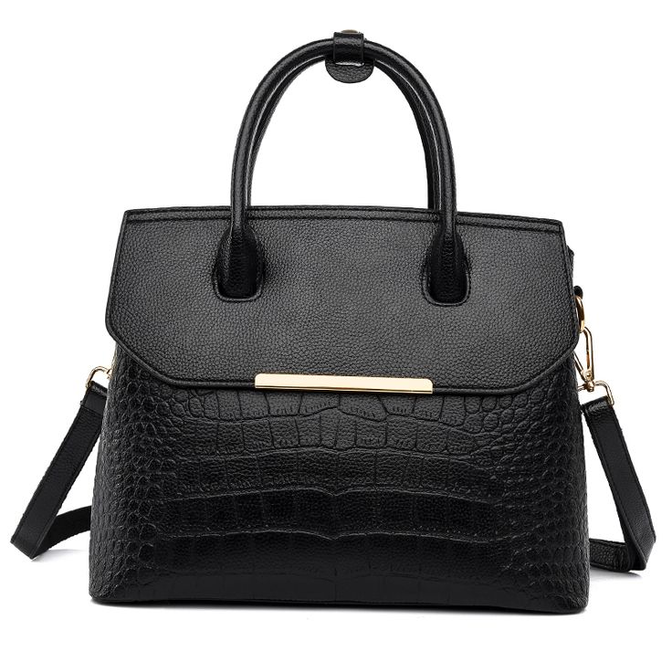 Color: Black Elegant Satchel Shoulder Bag With Crocodile Pattern, Elegant Office Shoulder Bag With Crocodile Pattern, Elegant Crocodile Pattern Satchel Shoulder Bag, Elegant Crocodile Pattern Shoulder Bag For Daily Use, Elegant Crocodile Pattern Shoulder Bag For Office, Trendy Tote Bag With Crocodile Pattern, Elegant Crossbody Shoulder Bag With Crocodile Pattern, Elegant Crocodile Pattern Crossbody Shoulder Bag, Trendy Crocodile Pattern Tote Bag