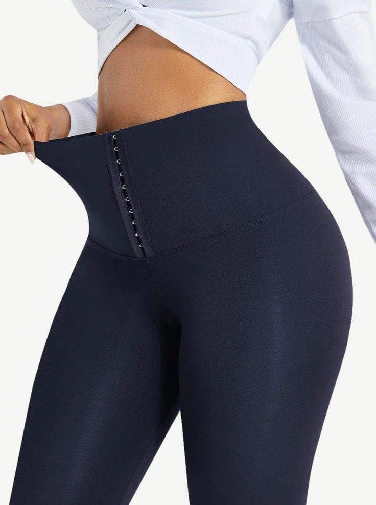 High-waisted leggings for targeted tummy control, add adjustable closure on the belly part to get light to moderate compression and support. Provide a stretchy fit on your lower body, integrate functions of tummy control, leg trimming, butt lifter, and body contouring. Breathable and comfortable fabric is suitable for everyday wear, yoga, jogging, running, fitness, cycling, and more. Delicate stitch for fastness; Hook and eye closure for easy tightness adjustment; Neoprene fabric has the functio High Waist Shaping Tights, Solid Color Shaping Leggings For Yoga, High Waist Stretch Shapewear Tights, Compressive High Waist Tights With Wide Waistband, High Waist Shaping Activewear For Yoga, Shaping High Waist Pants With Wide Waistband, High Waist Stretch Shapewear Pants, Athleisure High Waist Shaping Activewear, High Waist High Stretch Tights