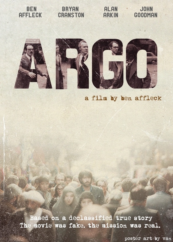 the poster for argo is shown in front of a large group of people,