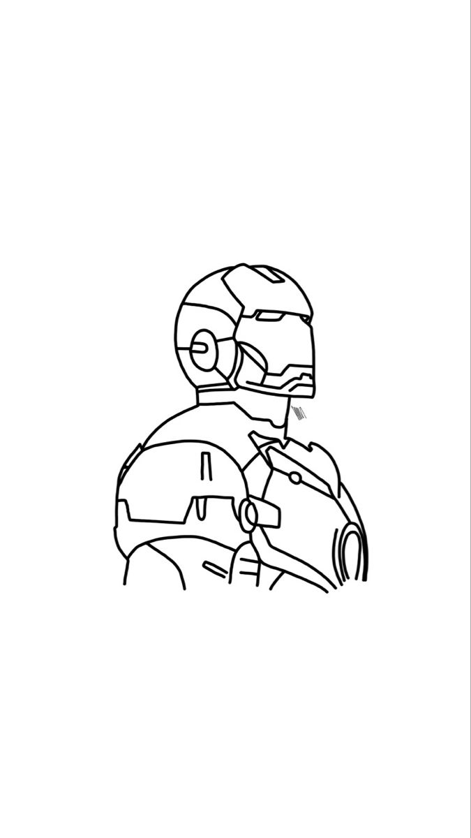 a black and white drawing of a man with a helmet