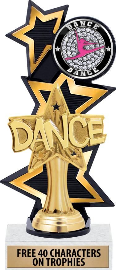 a trophy with the words dance on it and a star around it that says free 40 characters on trophies