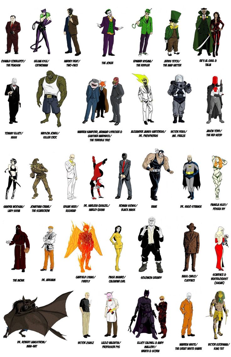 an image of many different costumes for people in the style of batman and other characters