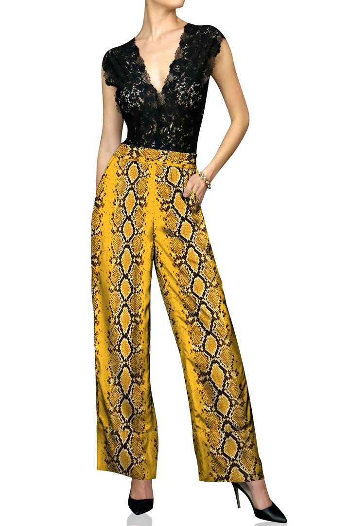 Silk Pants For Women! Buy Pants and Palazzo for Women from a huge collection of Runway Dresses NYFW. Get great offers on Designer Dresses on Kyle X Shahida. Luxury Silk Straight Pants Palazzo Set, Luxury Fitted Raw Silk Palazzo Set, Yellow Wide Leg Pants For Party, Elegant Stretch Yellow Bottoms, Yellow Wide Leg Party Pants, Elegant Yellow Pants With Pockets, Elegant Yellow Party Bottoms, Elegant High-waisted Yellow Pants, Designer Slub Silk Yellow Palazzo Set