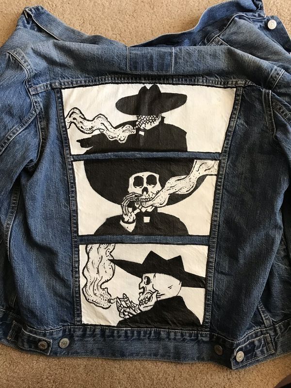 Denim Jacket Diy Paint, Diy Denim Jacket, Painted Clothes Diy, Custom Denim Jacket, Hand Painted Denim Jacket, Denim Art, Painted Denim Jacket, Painted Jacket, Diy Jacket