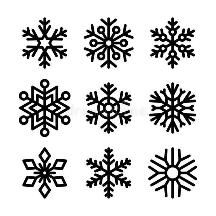 black and white snowflakes on a white background