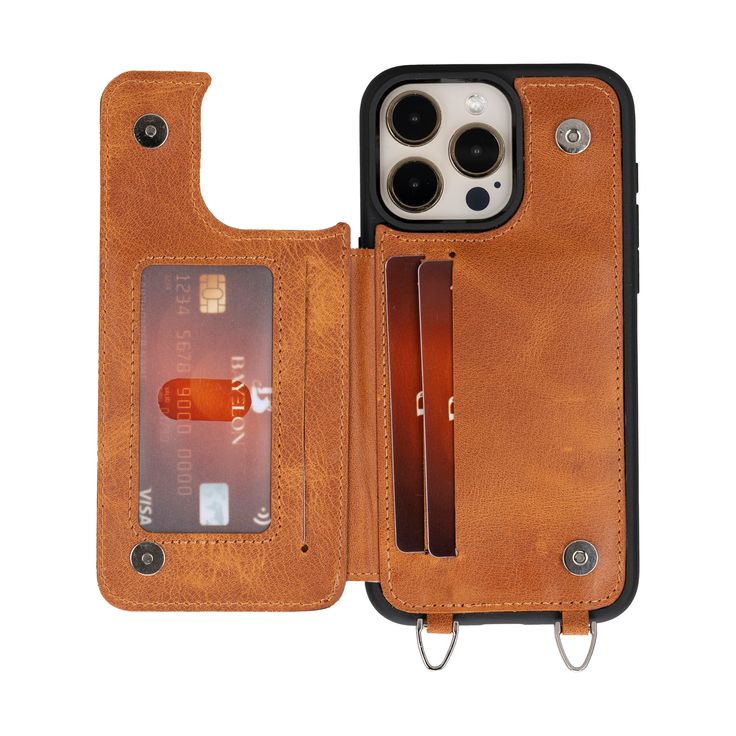 an iphone case with a credit card slot in the front and two wallets in the back