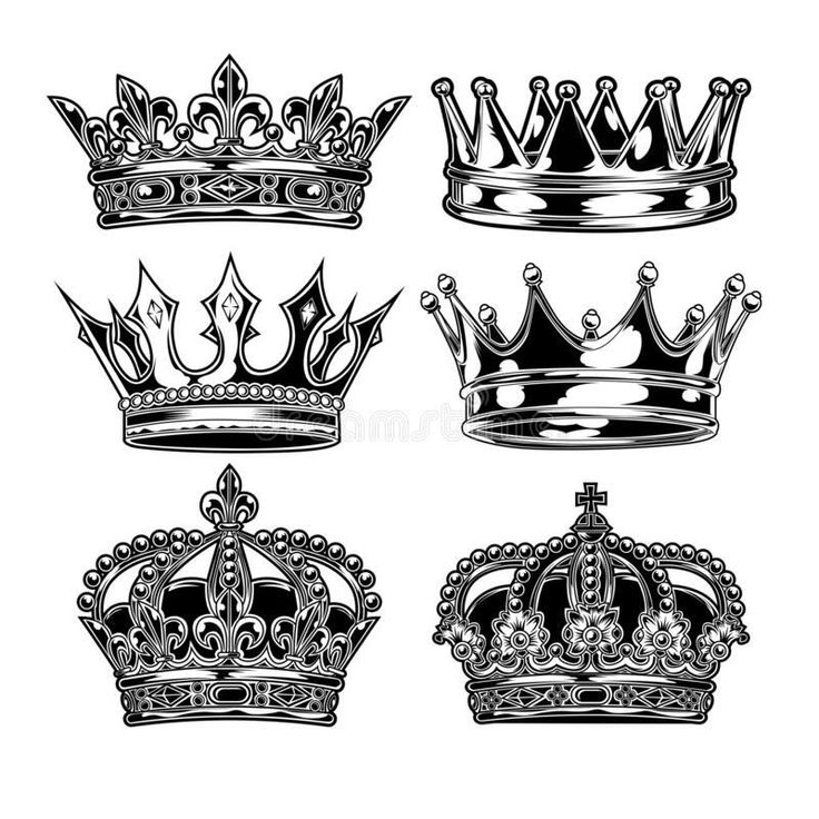 four different crowns in black and white