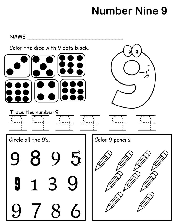 the number nine worksheet for preschool to practice counting and coloring numbers with pictures