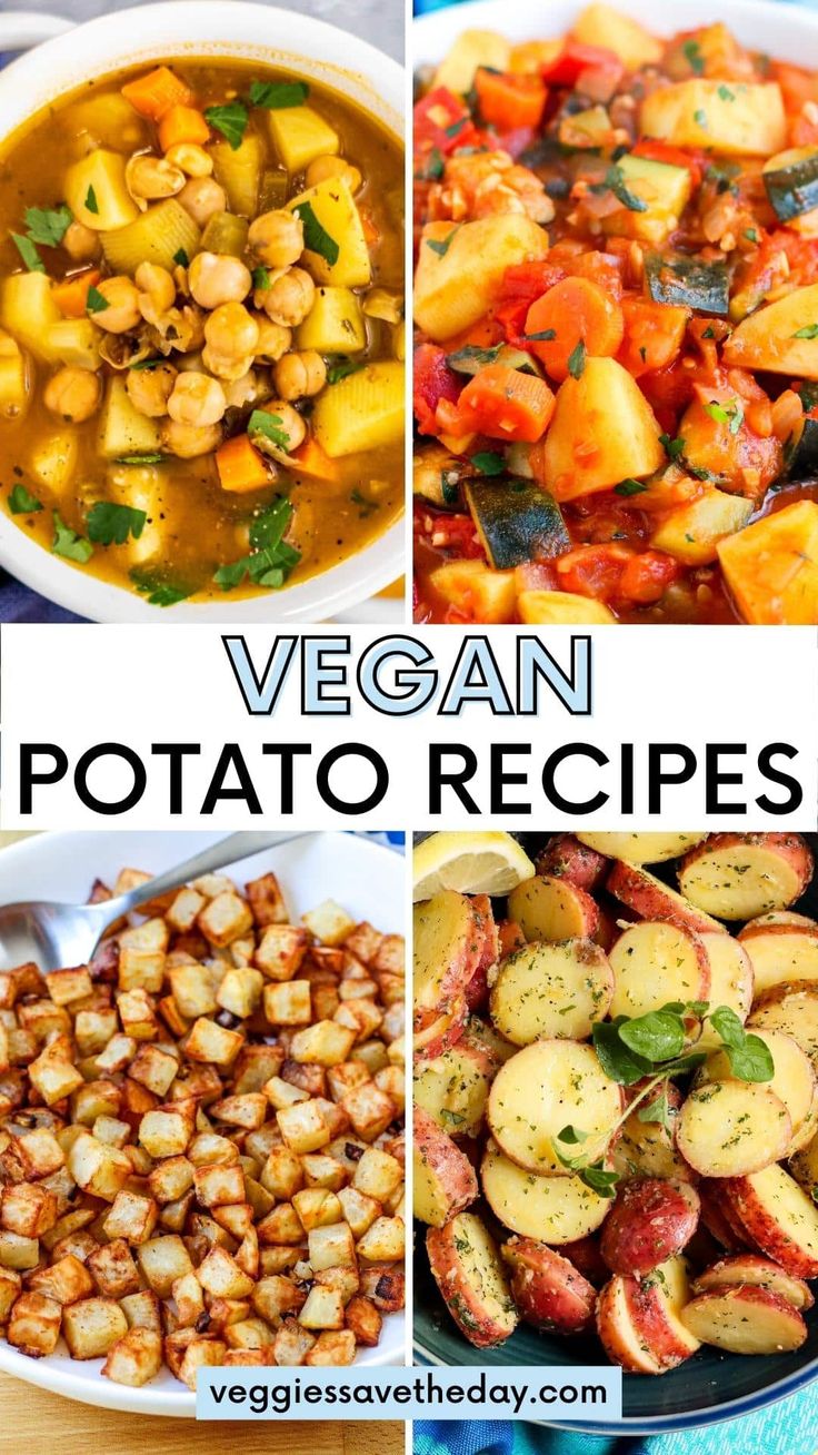 vegan potato recipe collage with text overlay