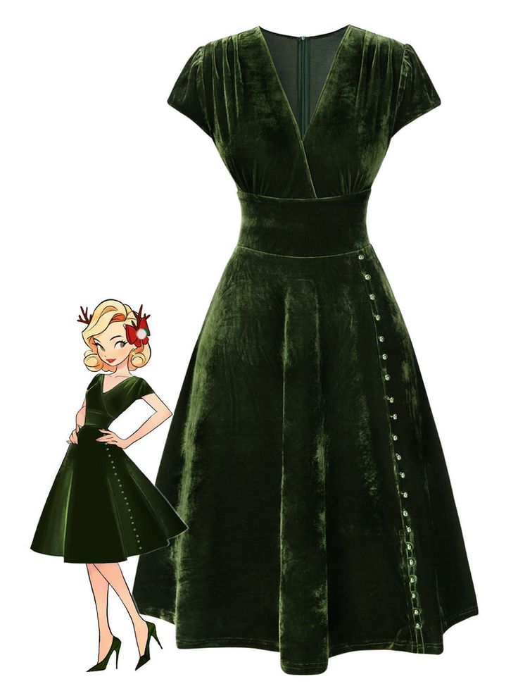 60s Style Aesthetic, 70s Fashion Disco, 1940s Fashion Women, Walburga Black, 1950s Dresses Vintage, Retro Stage, Blithe Spirit, Green Velvet Dress, Retro Vintage Dresses