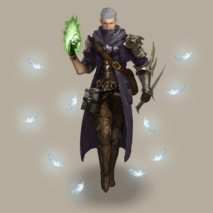 an image of a man holding a green light in his right hand and two birds flying around him