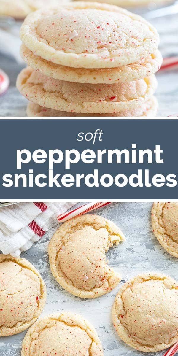 soft peppermint snickkerdoodle cookies are stacked on top of each other