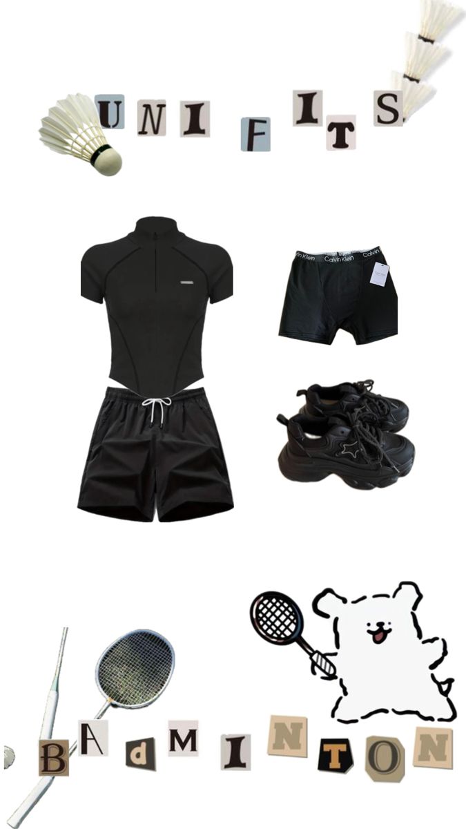 Athletic / badminton all black uni fits Uni Fits, Badminton, All Black, Cute Outfits, Clothes, Black, All Blacks