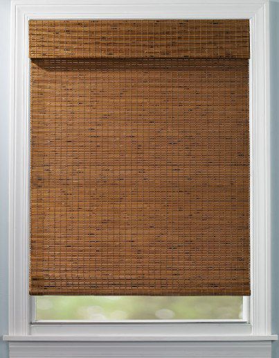 a bamboo roman blind in a window