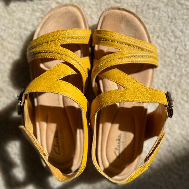 Fabric Type 100% Leather Origin Imported Sole Material Rubber Outer Material Leather Yellow Synthetic Sandals With Arch Support, Yellow Open Toe Sandals With Arch Support, Yellow Sandals With Arch Support For Spring, Casual Yellow Sandals With Arch Support, Yellow Closed Toe Casual Sandals, Casual Yellow Leather Sandals, Casual Yellow Closed Toe Sandals, Yellow Closed Toe Sandals Medium Width, Comfortable Yellow Leather Sandals