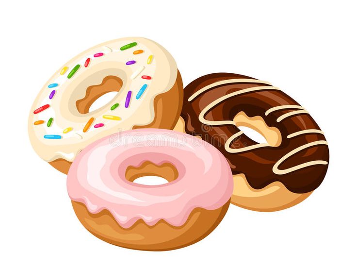 Three donuts. Vector illustration. stock illustration Happy Brownies, Donut Drawing, Vanellope Y Ralph, Donut Art, Donut Vector, Cake Vector, Donut Box, Create This Book, Food Cartoon