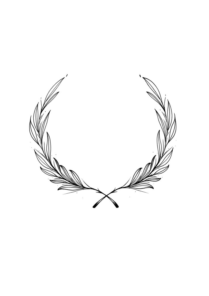 a black and white drawing of a laurel wreath with two crossed spears on each side