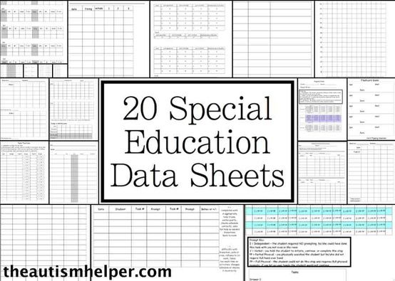 the back cover of 20 special education data sheets