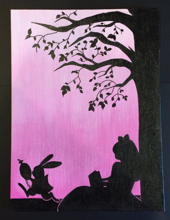 an acrylic painting of a person sitting under a tree next to a rabbit