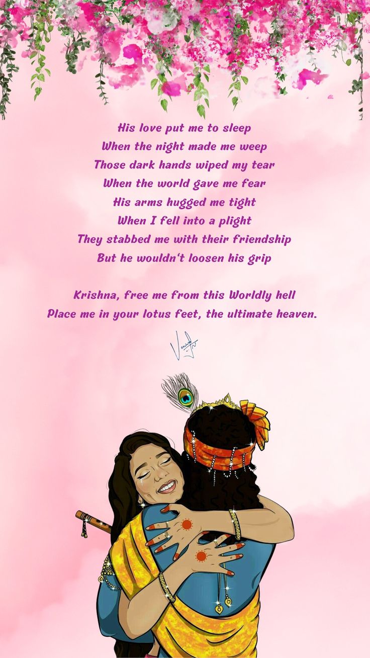 an image of a woman hugging another woman in front of pink flowers and the words